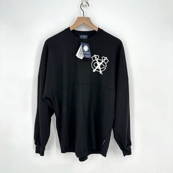 NEW Spirit Jersey Blackhawks Oversized Long Sleeve T-Shirt Black Women's S - Picture 1 of 8